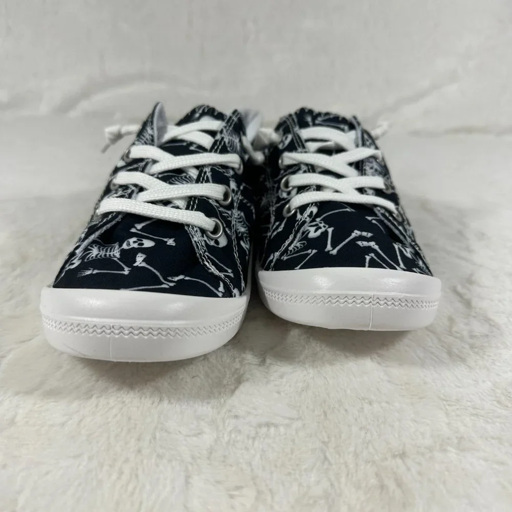 Women's Sneakers Skull - Black & White Skeleton Sneakers lace up New - Picture 4 of 8